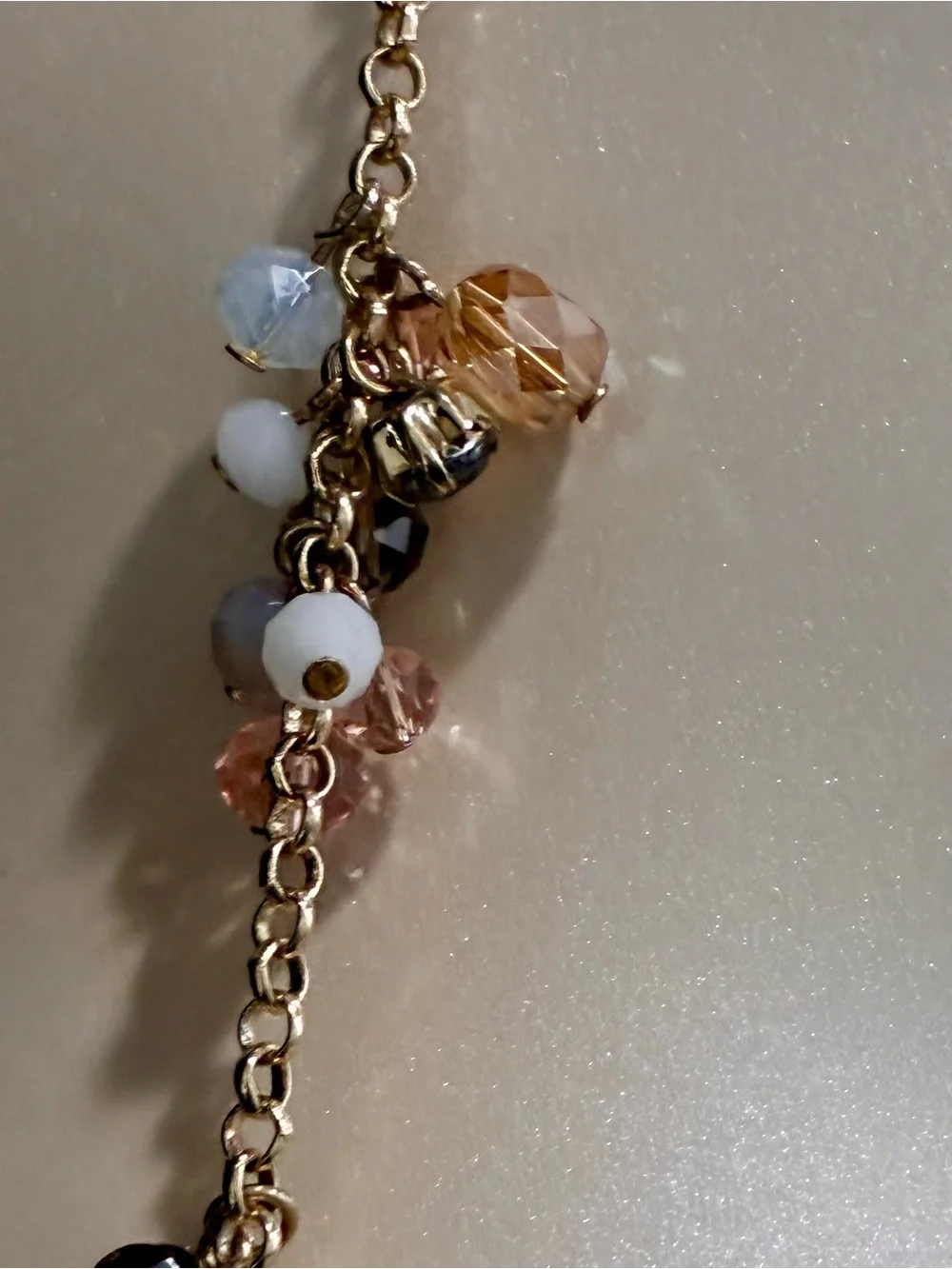 LOFT Gold-Tone Long Necklace with Peach, Champagne and White Beads
